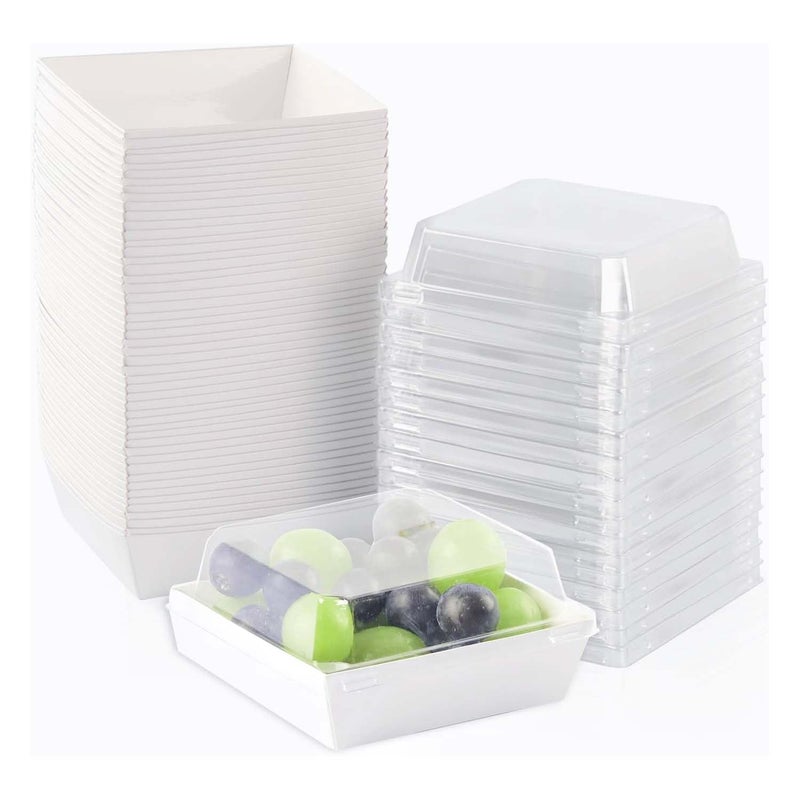 BUIYLV 50 Pack Charcuterie Boxes with Clear Lids, 4 Inches White Dessert Boxes To Go Disposable Mini Charcuterie Boxes for Cookie, Sandwich, Strawberry, Cupcake, Macaron, Cake Slice - Image 1